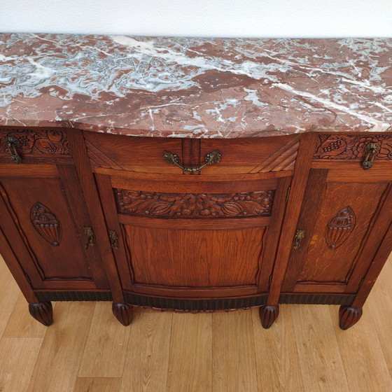 Image 1 of Klassieke, landelijke vintage commode dressoir met marmer blad