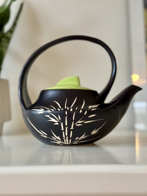 Japanese style teapot ceramic with bamboo motif - Bat Trang Vietnam