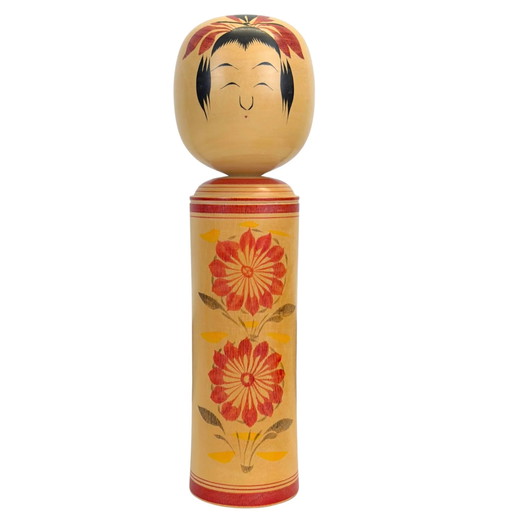 Muñeca Kokeshi Tradicional Japonesa Firmada – Escuela Jinshirō-kei de Hiroko (26,0 cm / 500g)