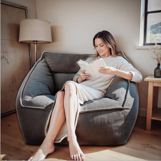 Image 1 of Luxury Living Room Bean Bag Sofa in Premium Corduroy - Designer XXL Bean Bag with Filling Included - Modern Bean Bag Chair