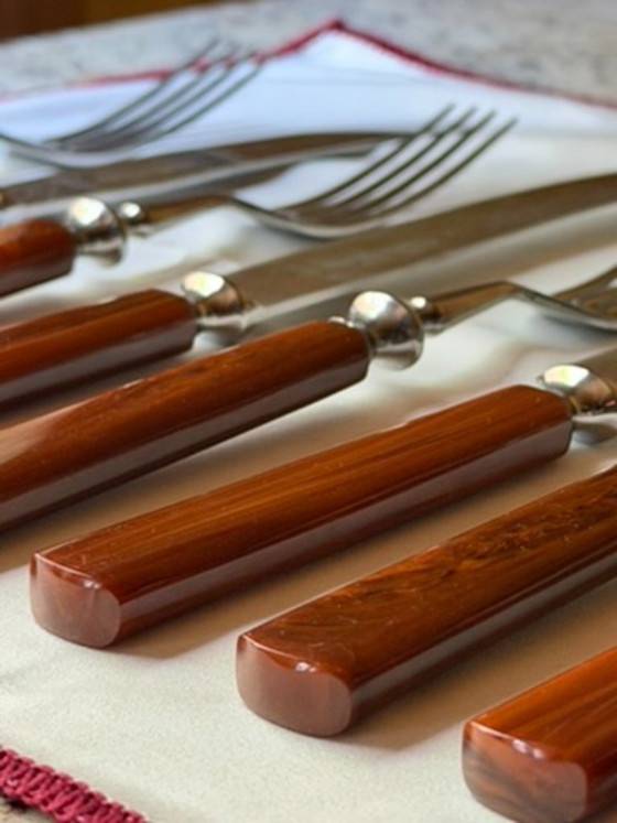 Vintage Carl Voos Solingen German Flatware Set - 12 Piece MCM Knife And Fork Set - Rostfrei Stainless Steel (photo 31 of 32)