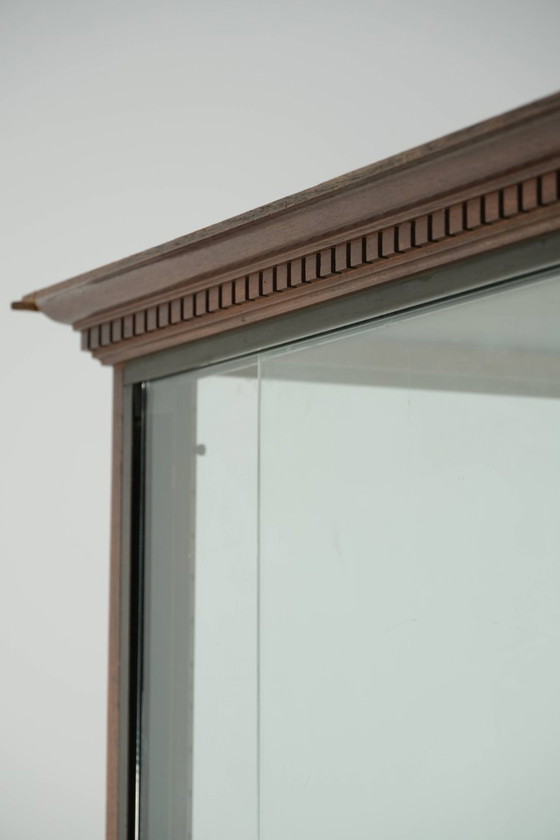 Image 1 of Large antique 19th-century English oak display cabinet/shop cabinet with multiple glass levels