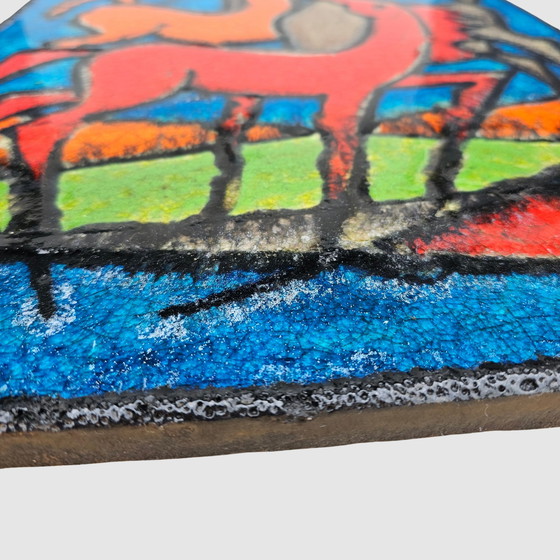 Image 1 of Ruscha Wandbild Keramik Wandkeramik Pferde Wandplatte Wandfliese Vintage 60er Midcentury Fat Lava Selten