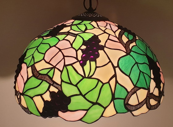 Image 1 of Large (40cm) Tiffany / stained glass grape pendant lamp