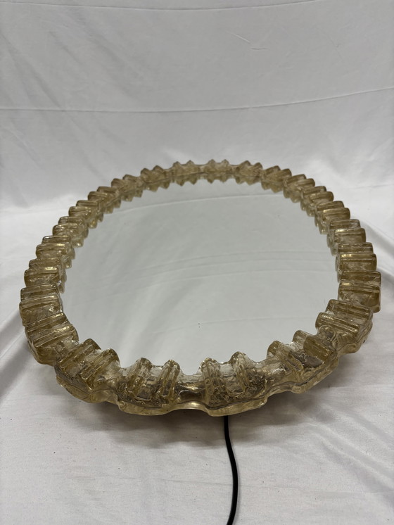 Image 1 of Specchio vintage illuminato in vetro ghiacciato di Honsel Leuchten 1970!