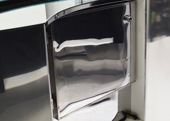 Image 1 of Cocktail Bar in pelle scamosciata nera, ottone e cromo di o nello stile di Willy Rizzo - Italia, anni '70