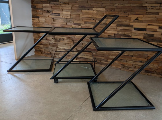 Harvink set, Z lounge tables with serving trolley, Side tables, Glass, Metal, Black (photo 12 of 18)