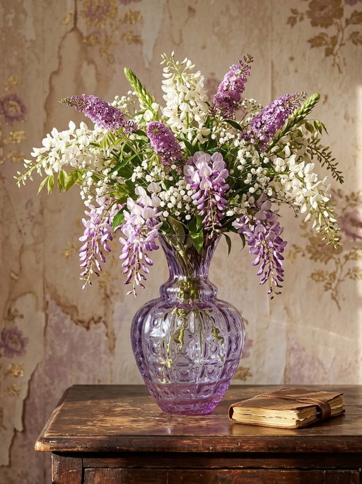 Empoli vase in Alexandrite glass, ranging from blue to pink, large textured model from the 1960s