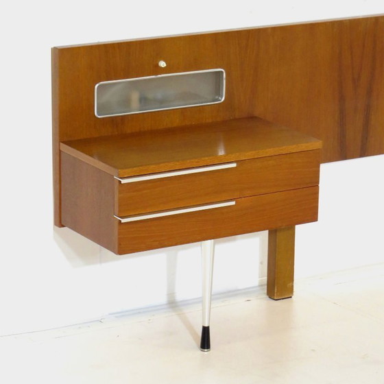 Image 1 of Vintage teak headboard with bedside tables and lighting, 1960s