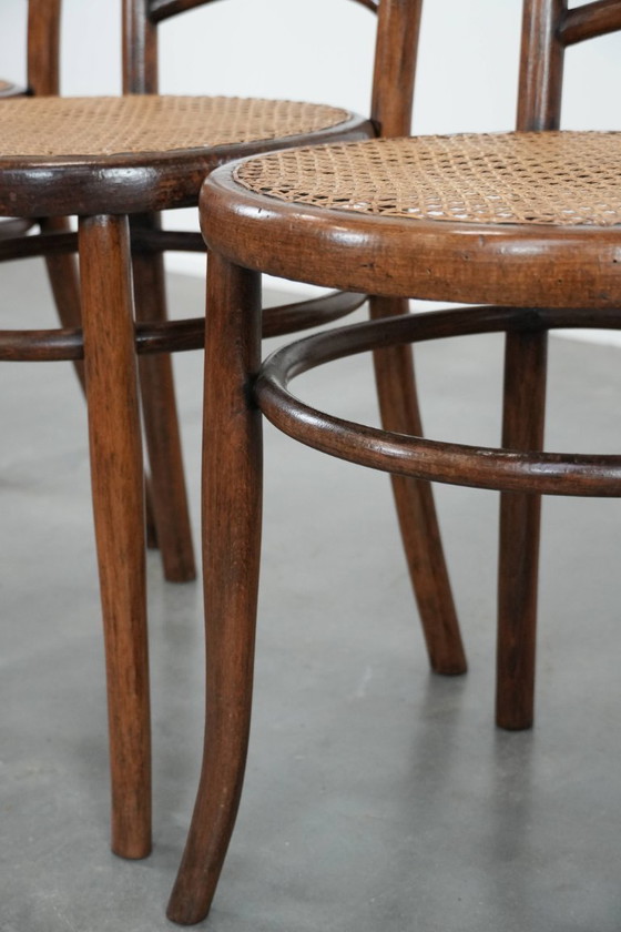 Image 1 of 4 x Wooden vintage bistro chair Jacob & Josef Kohn Wien with a wicker seat