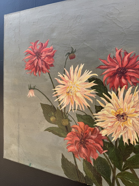 Image 1 of Antique painting of peonies, oil on canvas