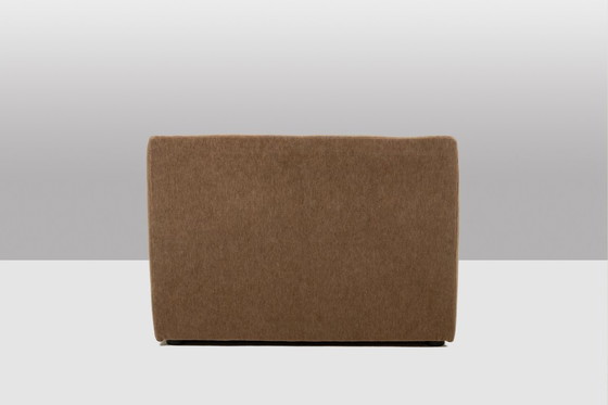 Image 1 of Pair of cubic armchairs in beige mohair fabric. Contemporary style.