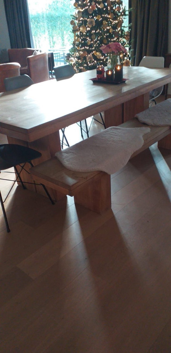 Image 1 of Teak wooden design table + bench