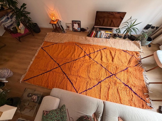 Orange wool Moroccan Berber hand-woven rug with geometric pattern, Etsy, Azilal Carpet 1, Rugs & carpets (photo 4 of 6)