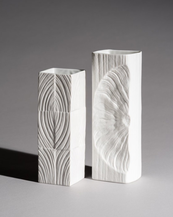 Image 1 of Rosenthal Studio-Linie Sculptural Op-Art Bisque Porcelain Vase Duo Martin Freyer