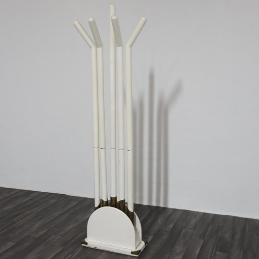 Vintage Post-Modern Coat Rack, 1980s Modern Design, Wood and Brass