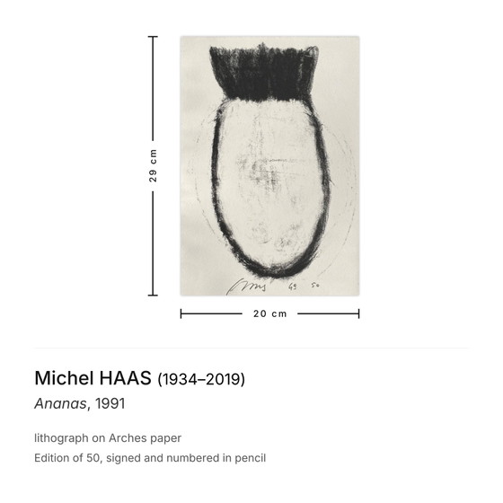 Lithographie signée de Michel Haas, Ananas, 1991 – Lithographies et sérigraphies, Paper (photo 3 of 5)