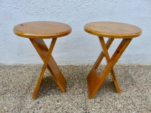 Een paar opklapbare krukjes van Roger Tallon, Sentou-editie, Frankrijk, 1980. – Wood
