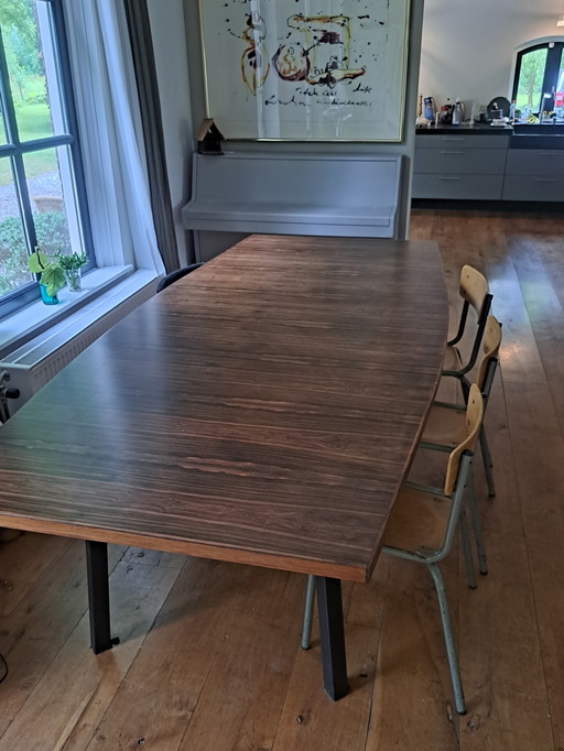 Large dining table, mid - Century,rosewood veneer, steel legs, tapered, 250x100/120cm