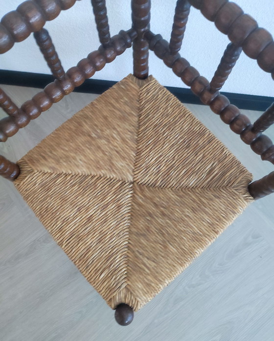 Image 1 of Oak Bobbin corner chair stool rush