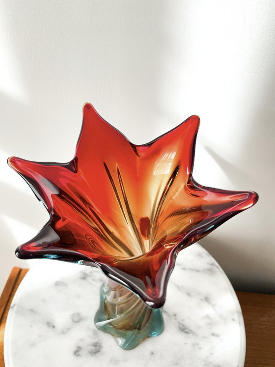 Vintage Murano Gedraaide Glazen Vaas Rood Amber Blauw, jaren 60 Chambord Fratelli Toso – Vazen, Glass (photo 6 of 9)
