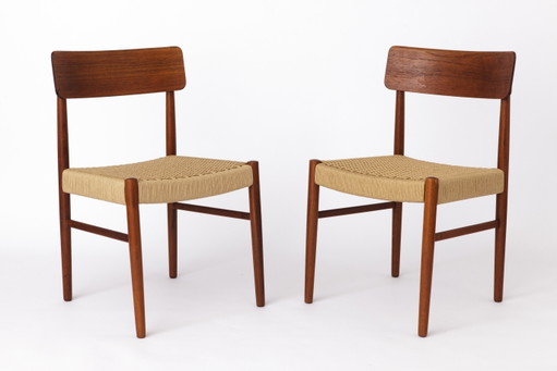 2 sedie da pranzo anni '60 - danesi, in teak, sedute in corda di carta