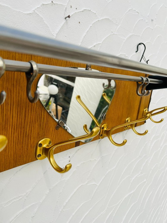 Image 1 of Vintage teak wall-mounted coat rack and mirror