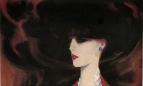 Image 1 of Art Déco Grand Tableau Portrait Femme Gouache Signée C Janse 68x52 cm