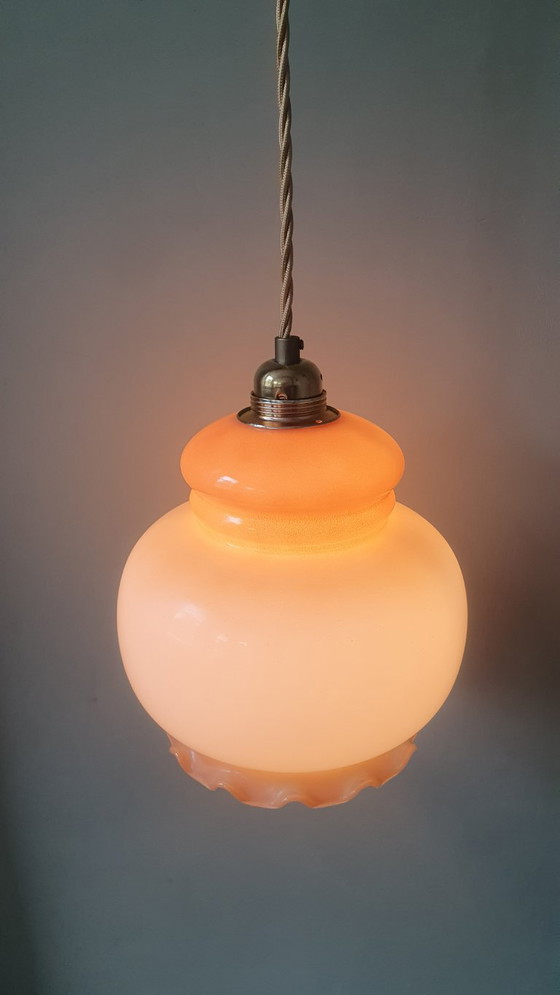 Vintage Glass Pendant Lamp - Flower Calyx design from France, Metal, Gold (photo 10 of 18)