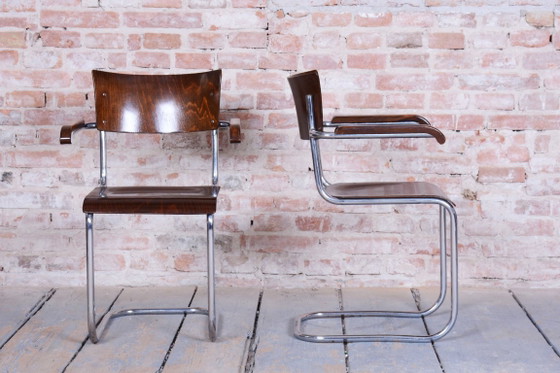 Set of 2 Restored Bauhaus Chairs, by Stam and Slezak, chrome, Czech, 1930s – Armchairs, Metal, Wood (photo 2 of 10)