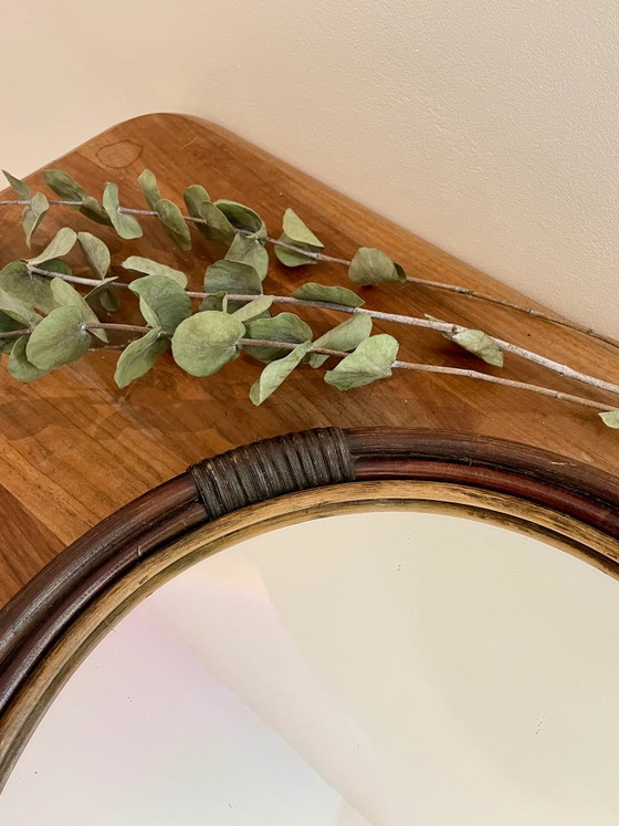 Vintage ronde rotan spiegel – Rattan (photo 2 of 3)