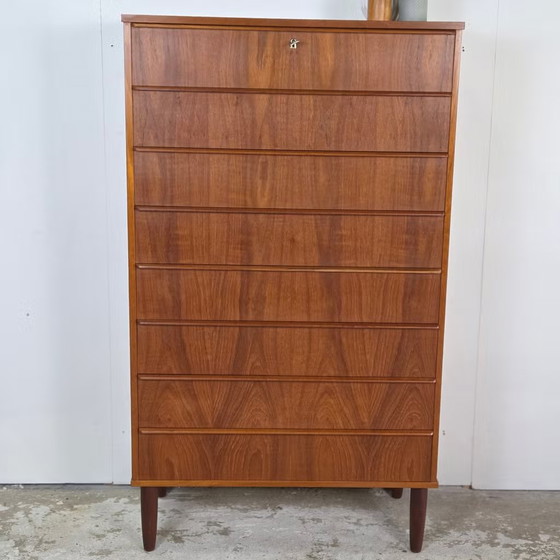 Vintage Danish chest of drawers, tall boy, 8 drawers, teak 1960s – Wood (photo 12 of 16)