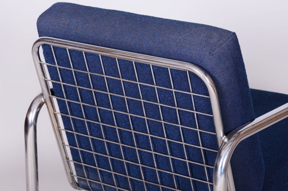 Originele Bauhaus-fauteuil, verchroomd staal, gereinigde bekleding, Tsjechisch, jaren 1950 – Metal, Textile (photo 7 of 11)