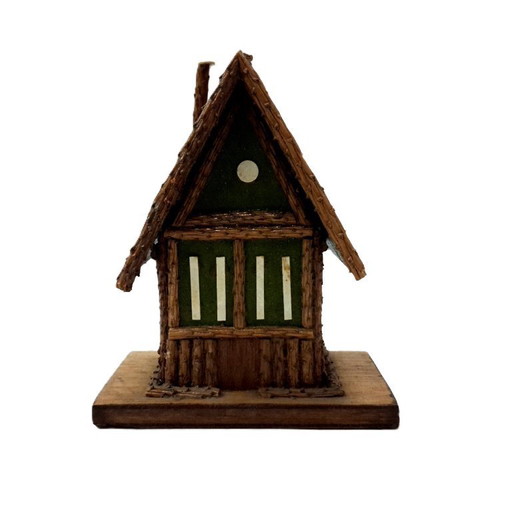 Vintage, handgefertigtes Miniatur-Holzhäuschen – Rustikale Wohndekoration