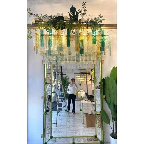 Image 1 of Monumental Rectangular Strip “Listelli” Murano Glass Chandelier by Simoeng