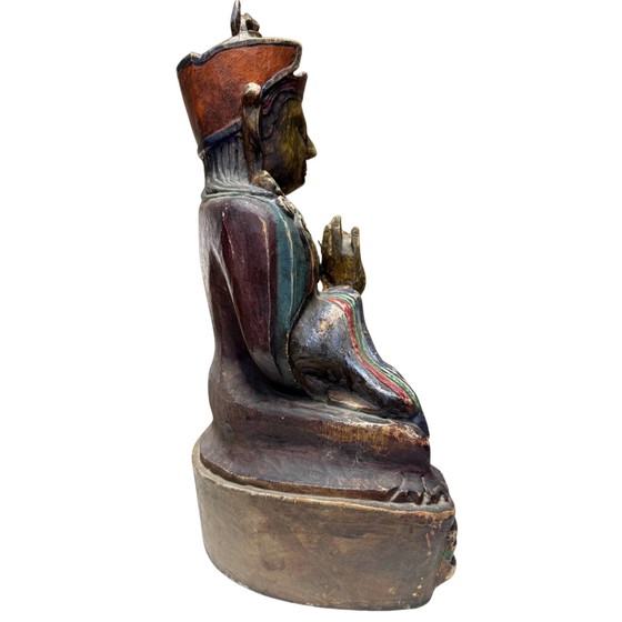 Rara Karma Pakshi (2º Karmapa) del siglo XVII – Escultura de madera policromada calidad museo – 44 cm – (photo 4 of 10)