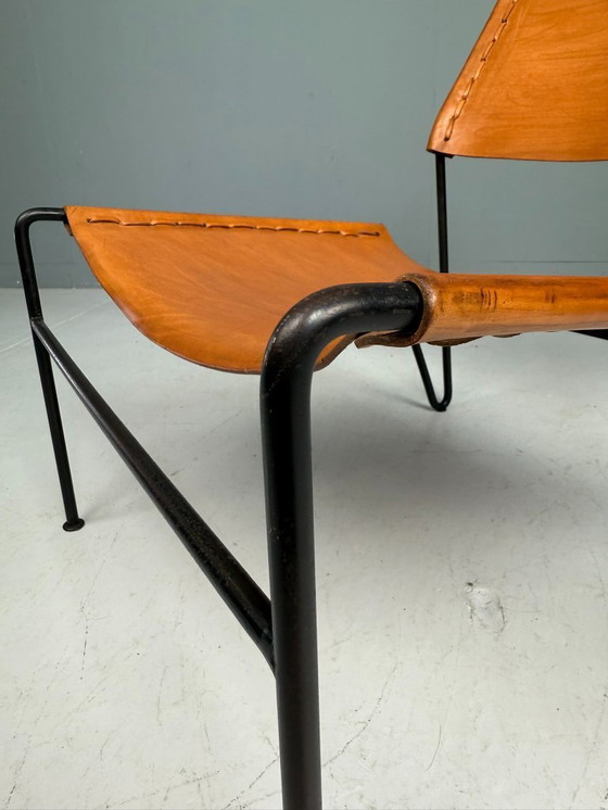 Image 1 of Fauteuil lounge A. Dolleman de Metz & Co, cuir et métal style milieu du XXe siècle