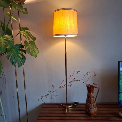 Mid Century Design Vloerlamp, 60 Ties. Brass En Palissanderhout.