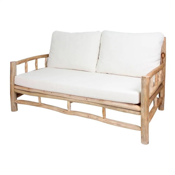 HOLZBANK MIT PANIOL-KISSEN – 2 Sitzer Sofas, Rustic (photo 8 of 8)