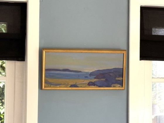 Image 1 of Scène côtière abstraite impressionniste « Côte à l'aube » par Uno Bornemark (né en 1907)