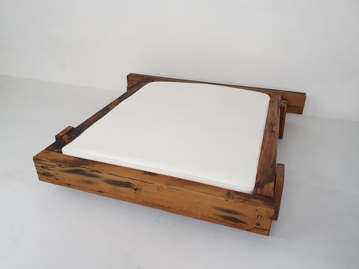 Heavy brutalist wabisabi oak double daybed, 1970's