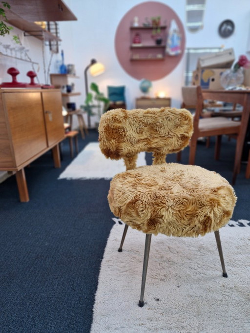 Vintage Plüschstuhl ockergelb 60er