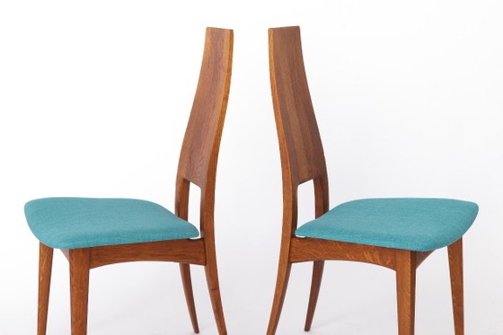 Coppia di sedie da pranzo Ernst Martin Dettinger per Veil | Rivestimento in rovere e turchese | Vintage (photo 3 of 9)