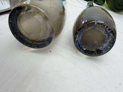 Set de 2 Jarrones Soliflore Vintage Mid-Century – Cristal Ahumado con Burbujas de Aire (37 Cm) – vazen, Glass (photo 2 of 9)