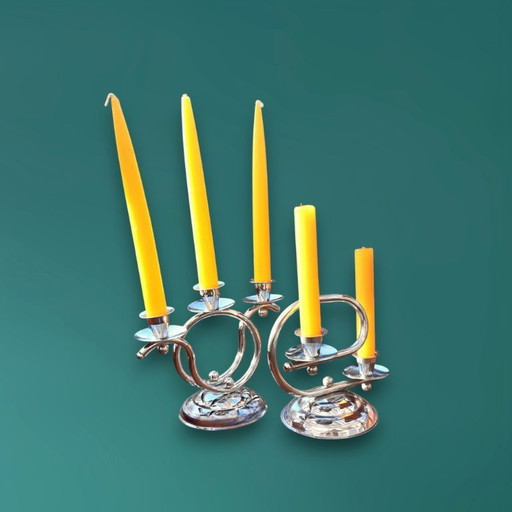 Paire de chandeliers Art Déco chromés