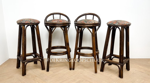 4x vintage rattan bamboo manou bar stools