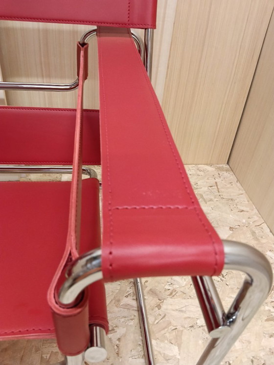 Image 1 of KNOLL Studio Set van 2 WASSILY B3 fauteuils (NIEUW) in rood leer