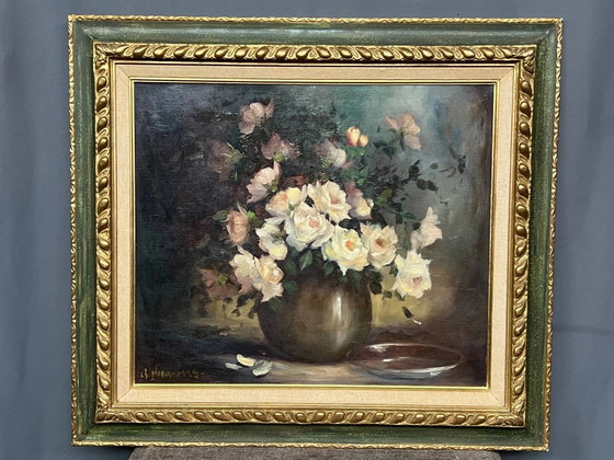 Gaston Noelanders, "Stilleven met witte rozen.", Schilderijen & Tekeningen, Canvas (foto 2 van 8)