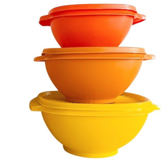 Image 1 of Vintage Tupperware vierkante kommen Servalier met Starburst deksel oogstkleuren 1970's