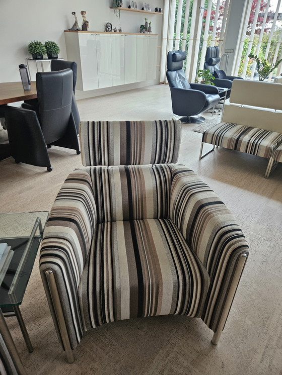 Image 1 of 2x Leolux fauteuils met voetenbankjes